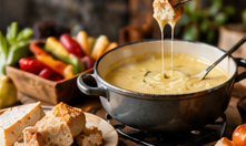 Groentefondue in een grijze pan met verse groenten