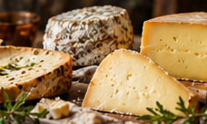 Stukken kaas met een plakje brood